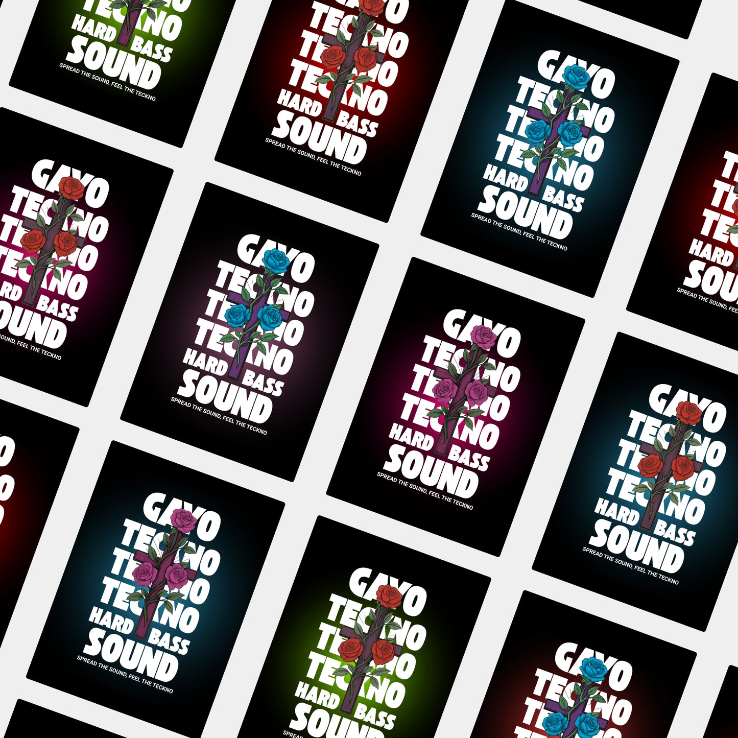 Lot de 5 stickers Gayo Teckno – Rectangle Croix florale