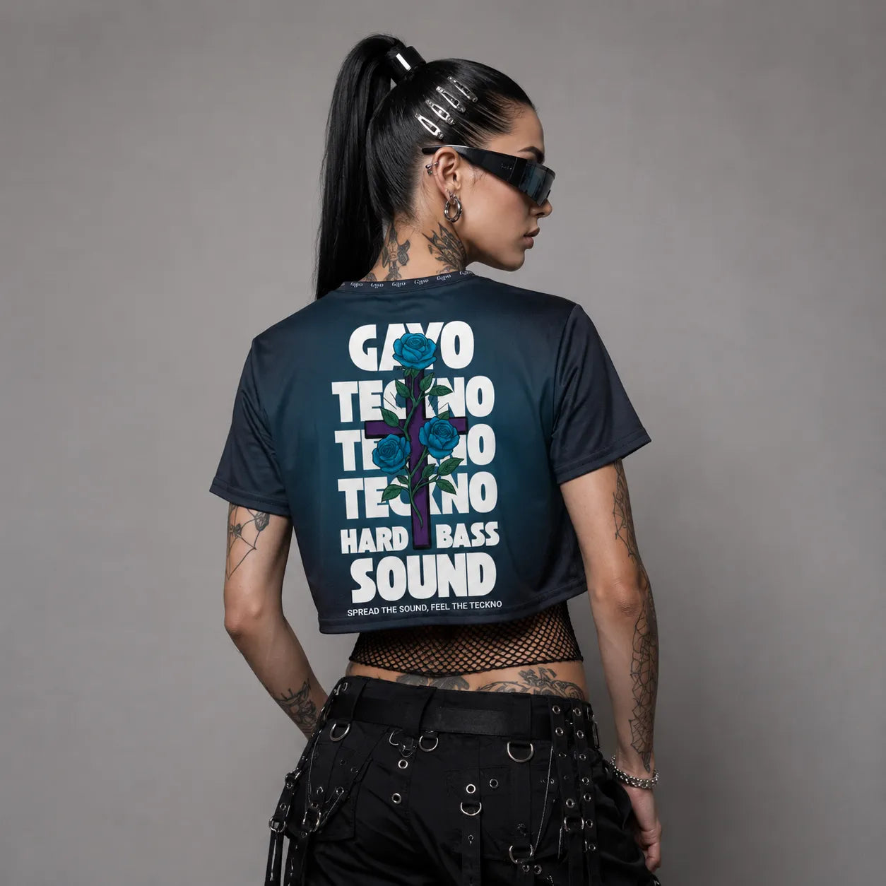 Crop-top croix bleue / Halo bleu - Gayo Teckno