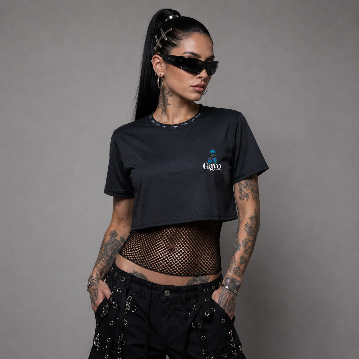 Crop-top croix bleue / Halo bleu - Gayo Teckno