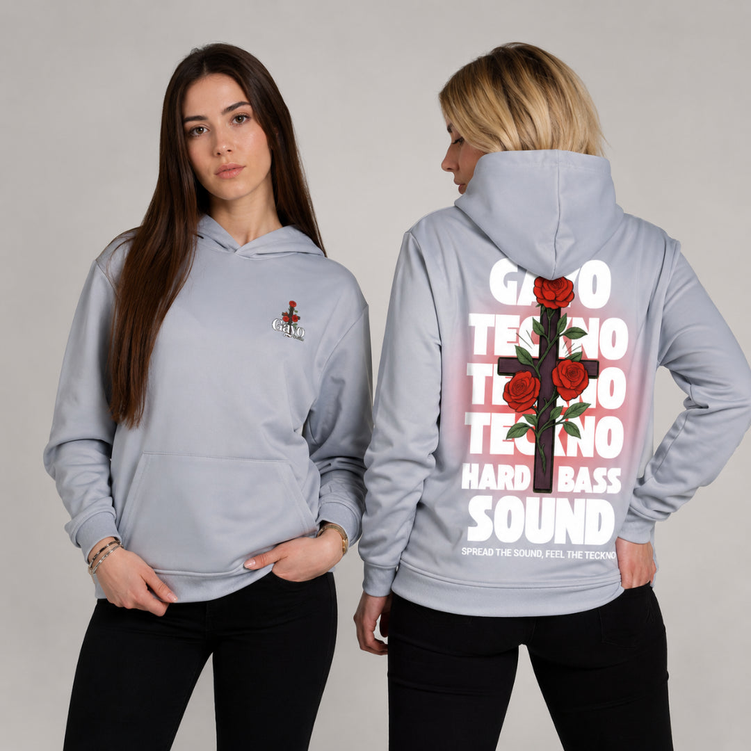 Sweat à capuche croix florale rouge / Halo rouge - Gayo Teckno
