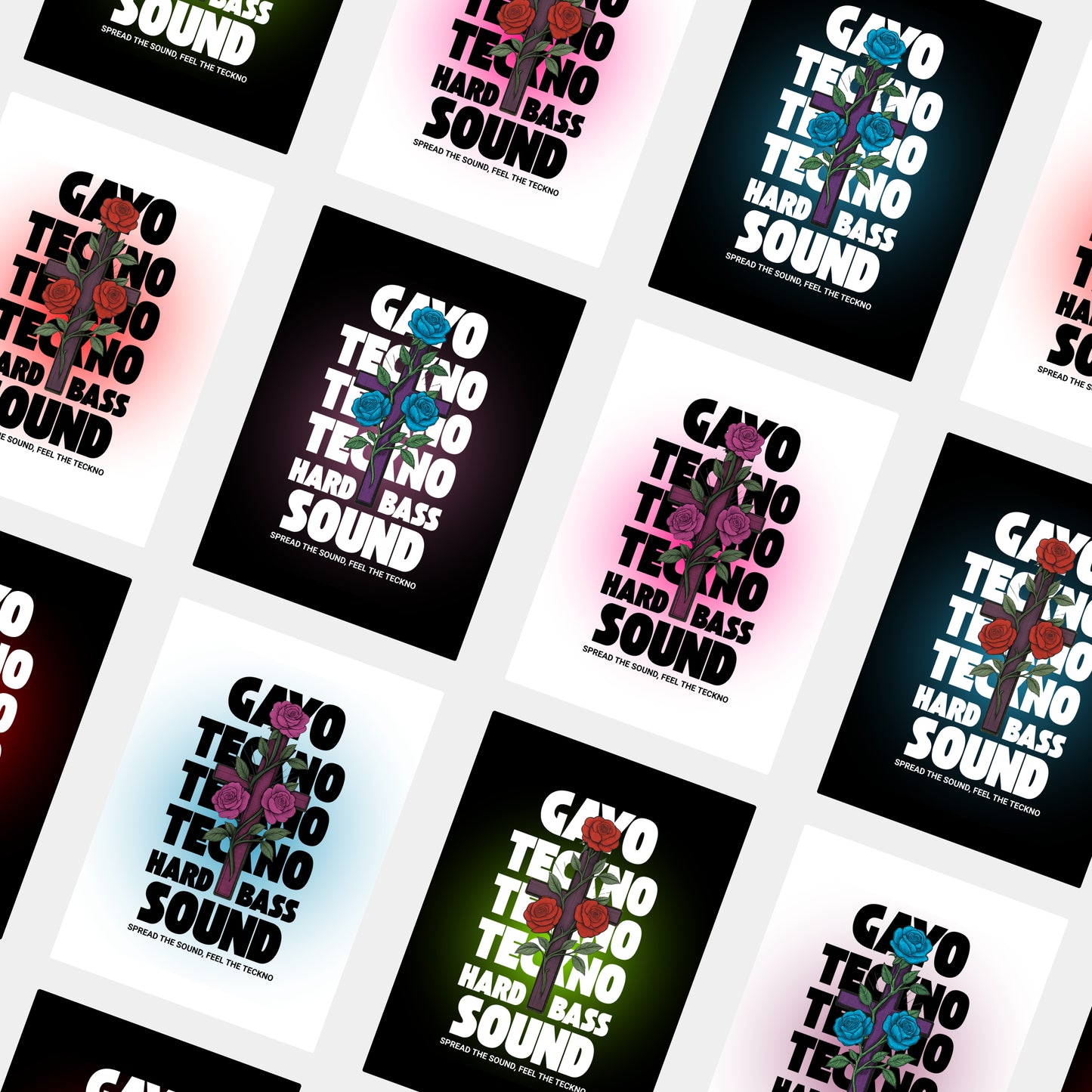 Lot de 5 stickers Gayo Teckno – Rectangle Croix florale