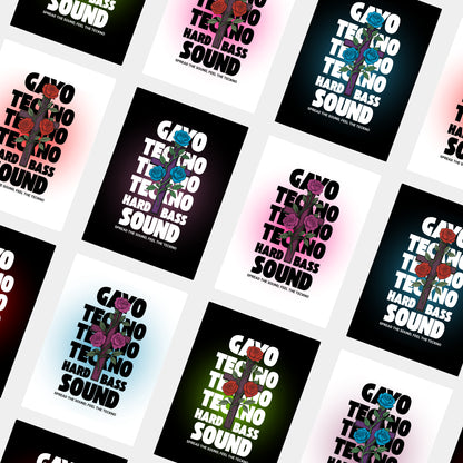 Lot de 5 stickers Gayo Teckno – Rectangle Croix florale