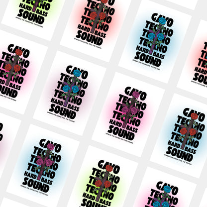 Lot de 5 stickers Gayo Teckno – Rectangle Croix florale