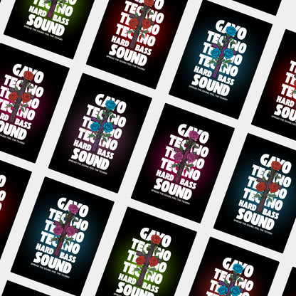 Lot de 5 stickers Gayo Teckno – Rectangle Croix florale