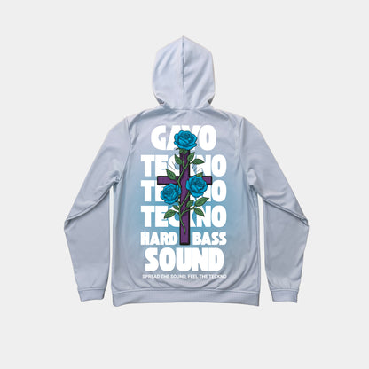 Sweat à capuche croix bleue / Halo bleu - Gayo Teckno