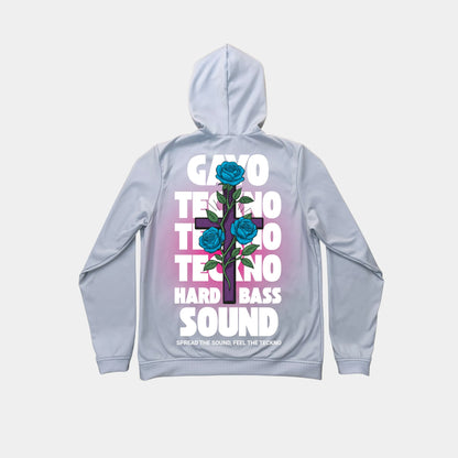 Sweat à capuche gris croix florale - Gayo Teckno