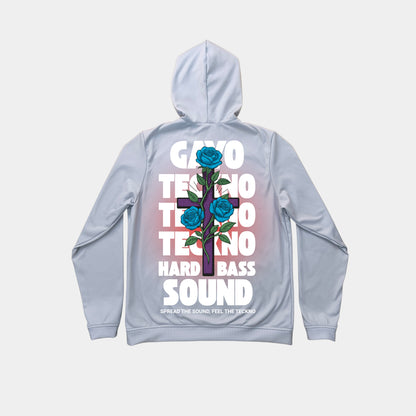 Sweat à capuche gris croix florale - Gayo Teckno