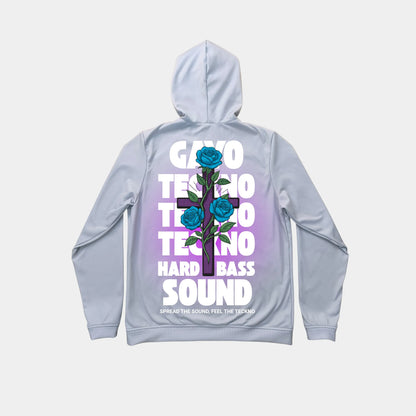 Sweat à capuche gris croix florale - Gayo Teckno