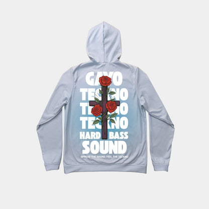 Sweat à capuche gris croix florale - Gayo Teckno