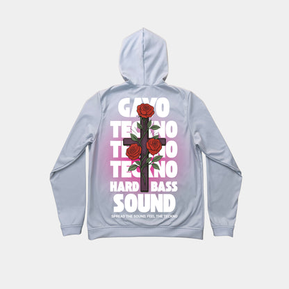 Sweat à capuche gris croix florale - Gayo Teckno