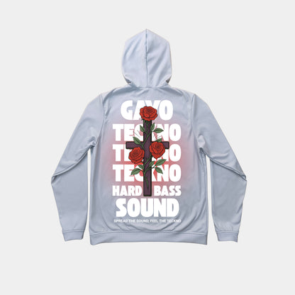Sweat à capuche croix florale rouge / Halo rouge - Gayo Teckno