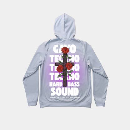 Sweat à capuche gris croix florale - Gayo Teckno