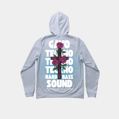 Sweat à capuche gris croix florale - Gayo Teckno