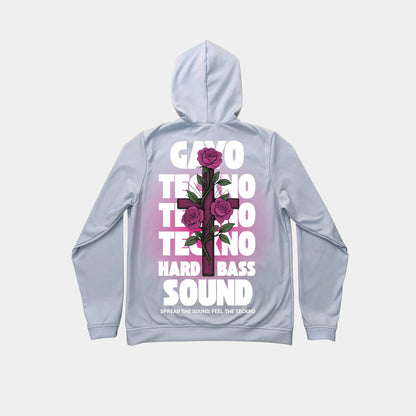 Sweat à capuche gris croix florale - Gayo Teckno