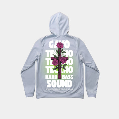 Sweat à capuche gris croix florale - Gayo Teckno