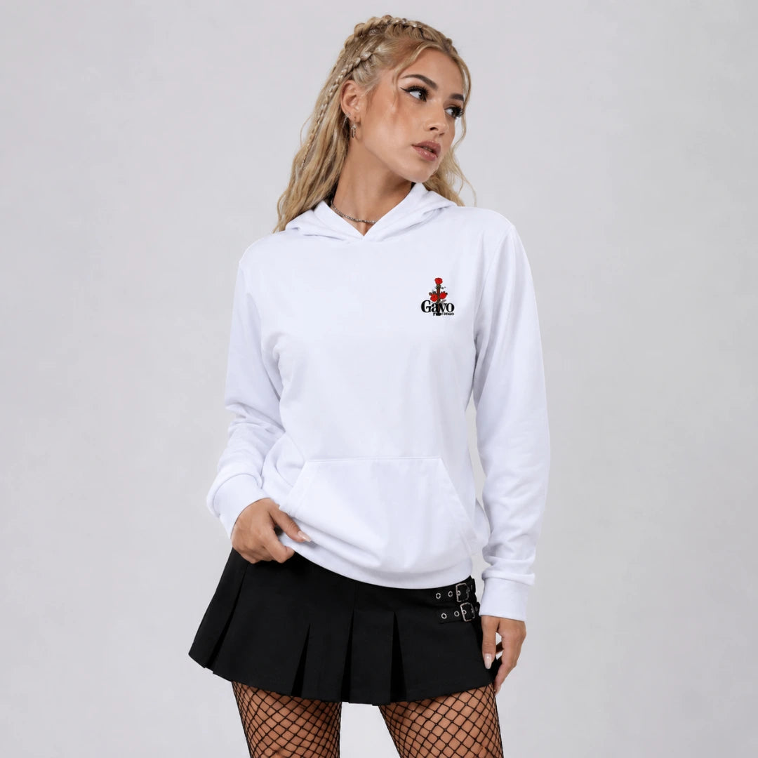 Sweat à capuche blanc croix florale - Gayo Teckno