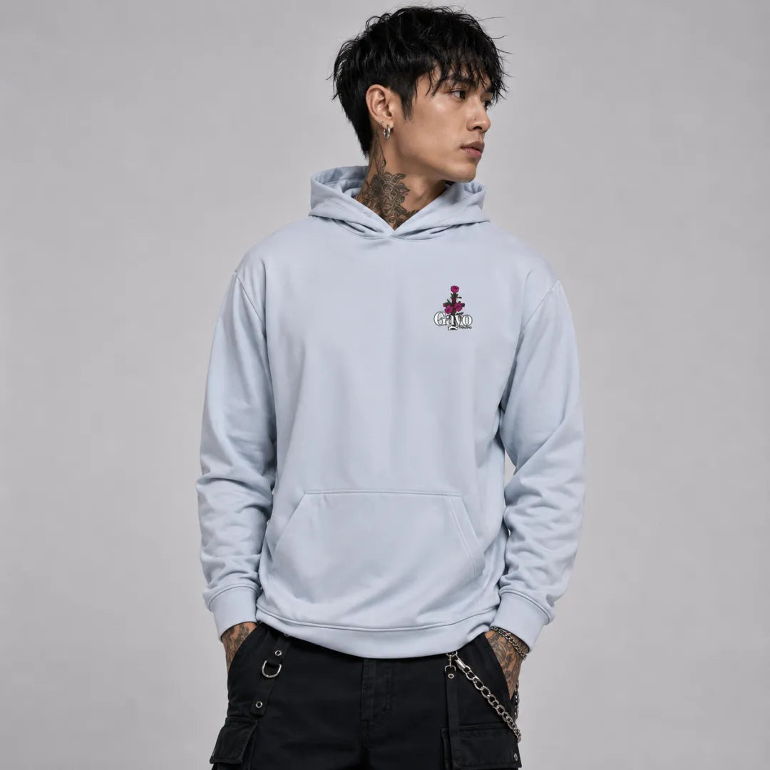 Sweat à capuche gris croix florale - Gayo Teckno