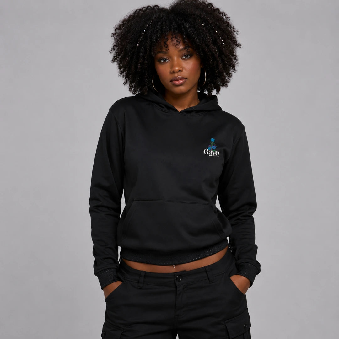 Sweat à capuche noir croix florale - Gayo Teckno
