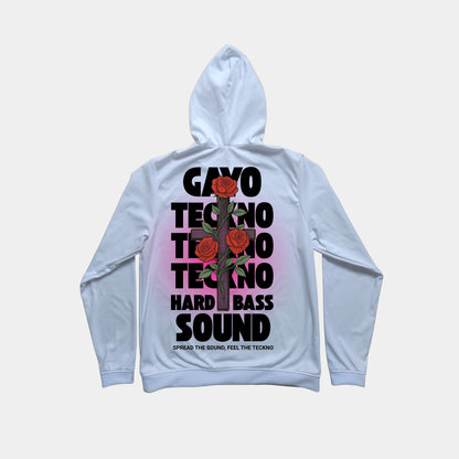 Sweat à capuche blanc croix florale - Gayo Teckno