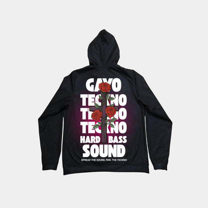 Sweat à capuche noir croix florale - Gayo Teckno