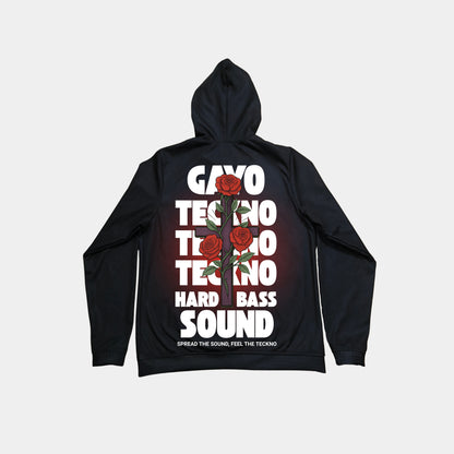 Sweat à capuche noir croix florale - Gayo Teckno