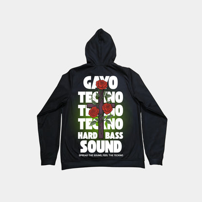 Sweat à capuche noir croix florale - Gayo Teckno