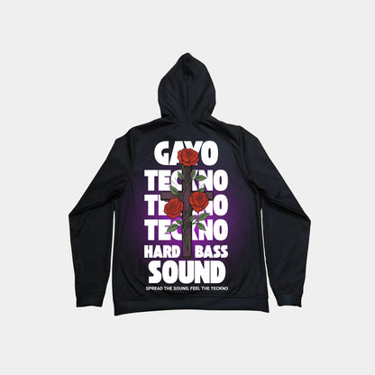 Sweat à capuche noir croix florale - Gayo Teckno
