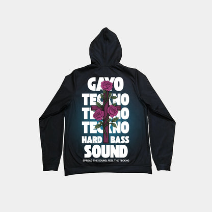 Sweat à capuche noir croix florale - Gayo Teckno