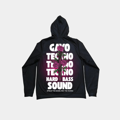 Sweat à capuche noir croix florale - Gayo Teckno