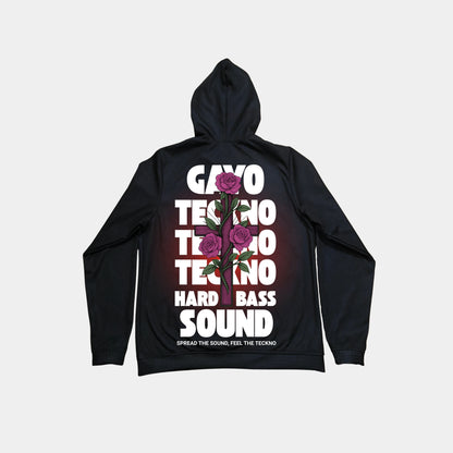 Sweat à capuche noir croix florale - Gayo Teckno