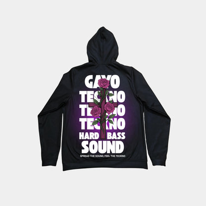 Sweat à capuche noir croix florale - Gayo Teckno